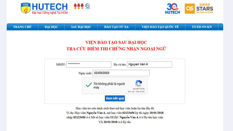ky thi tieng Anh Hutech 6