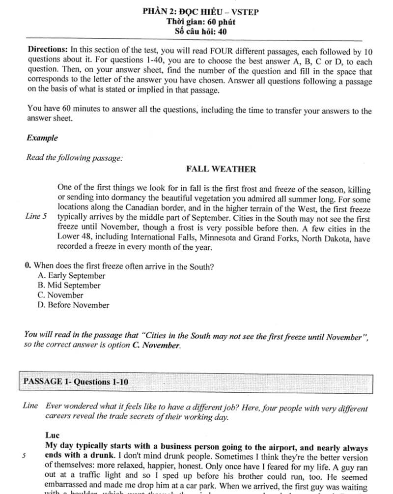 Đề phần thi Đọc trong sách Vstep Practice Tests