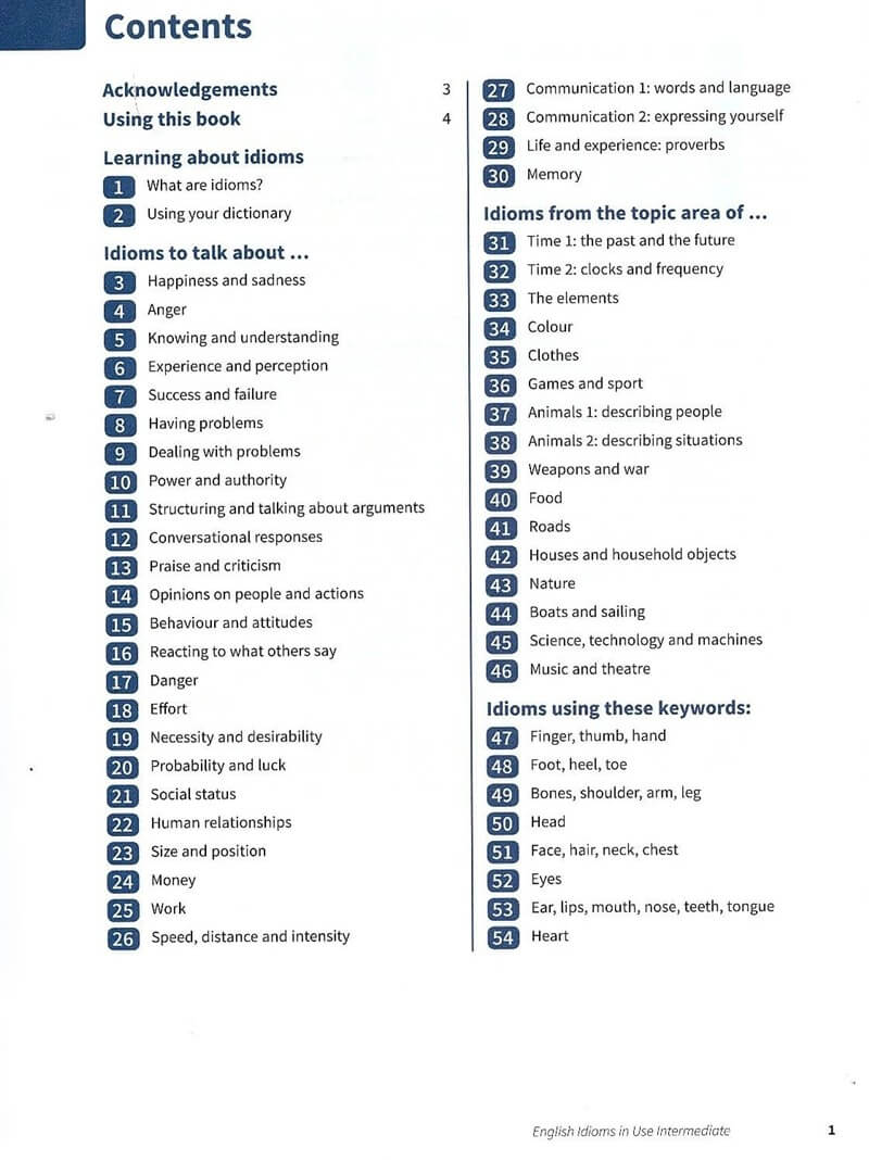 Sách English Idioms in Use - Intermediate gồm 62 unit