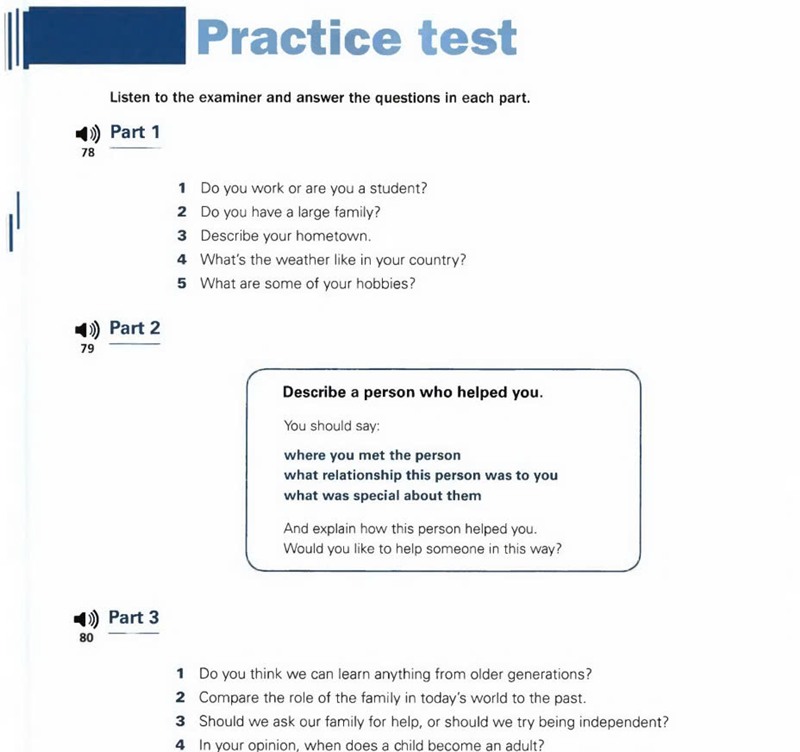 Cuối sách Speaking có bài kiểm tra thực hành giống như bài thi IELTS thật