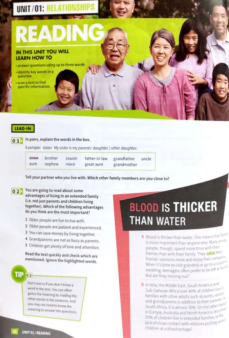 Phần Reading trong một unit của sách Mindset for IELTS 1