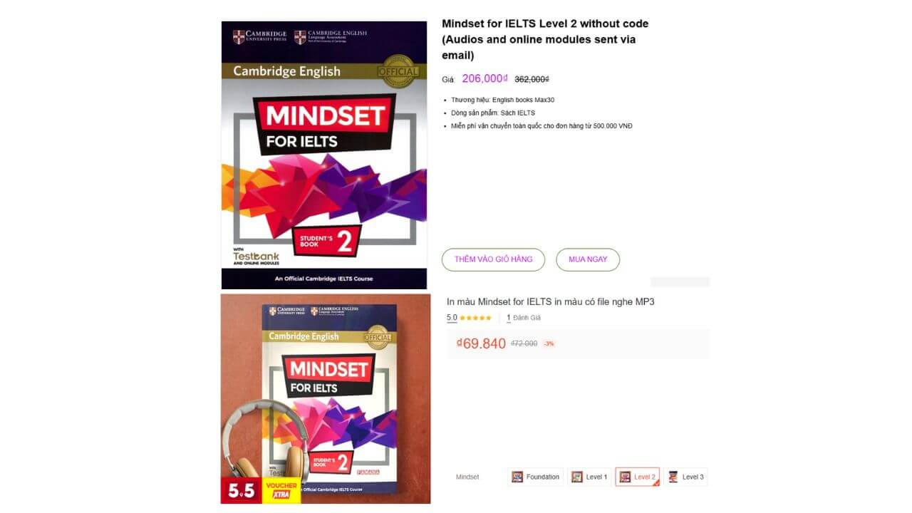 Mua sách Mindset for IELTS 2 tại các sàn thương mại hoặc hiệu sách online